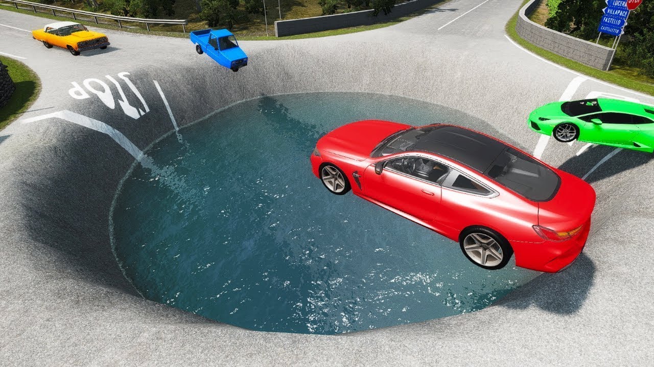 Cars vs Huge Water Potholes &ndash; BeamNG.Drive