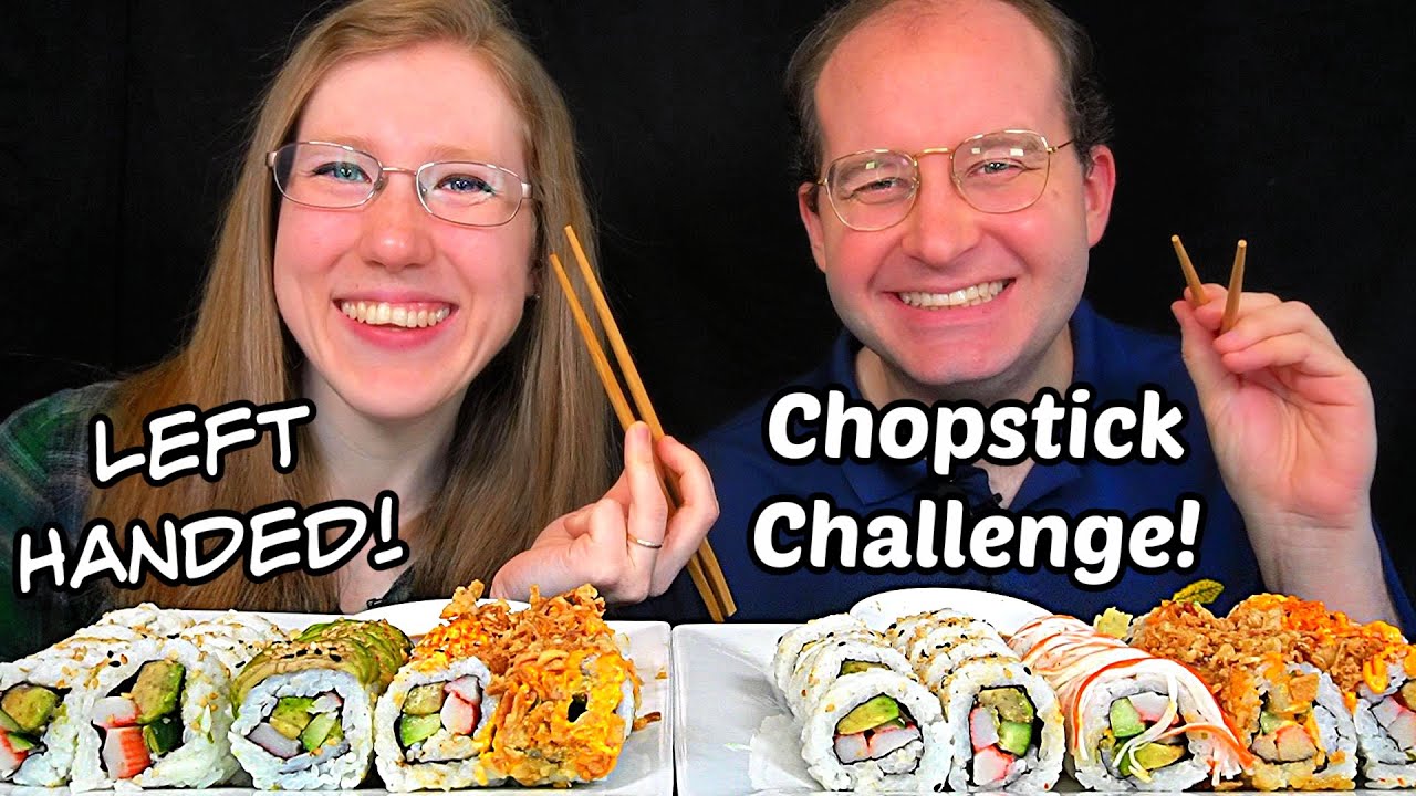 SUSHI PLATTER (LEFT HANDED CHOPSTICK CHALLENGE) MUKBANG!