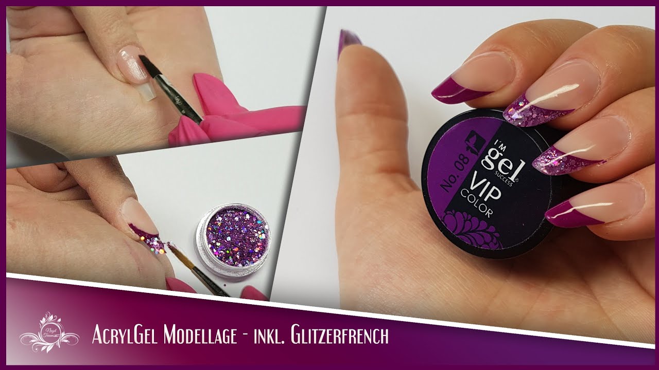 Acryl Gel Modellage mit Glitzer French