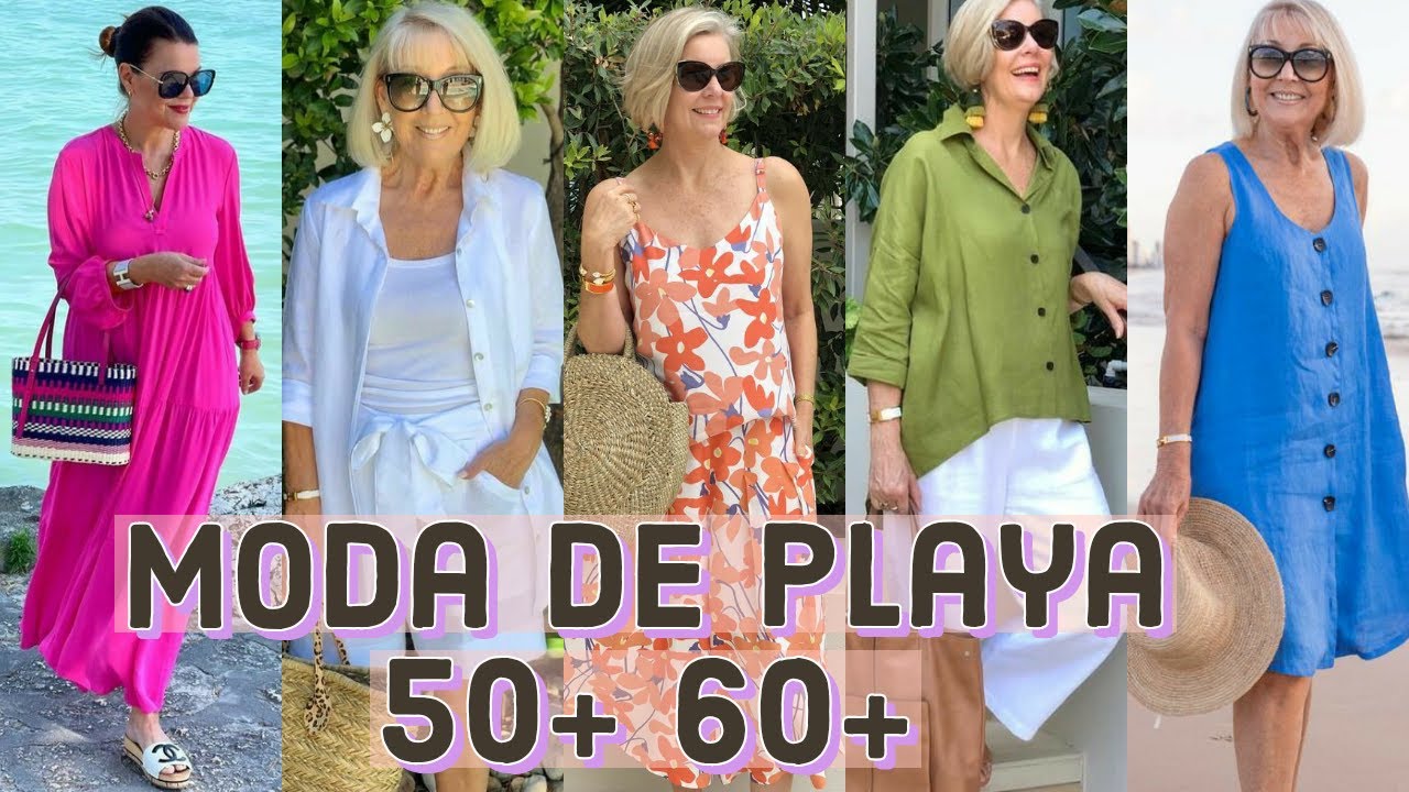 MODA de playa 2023_2024 para mujeres de 50+60+70🏖 ropa de playa | outfis y combinaciones ♡ideas