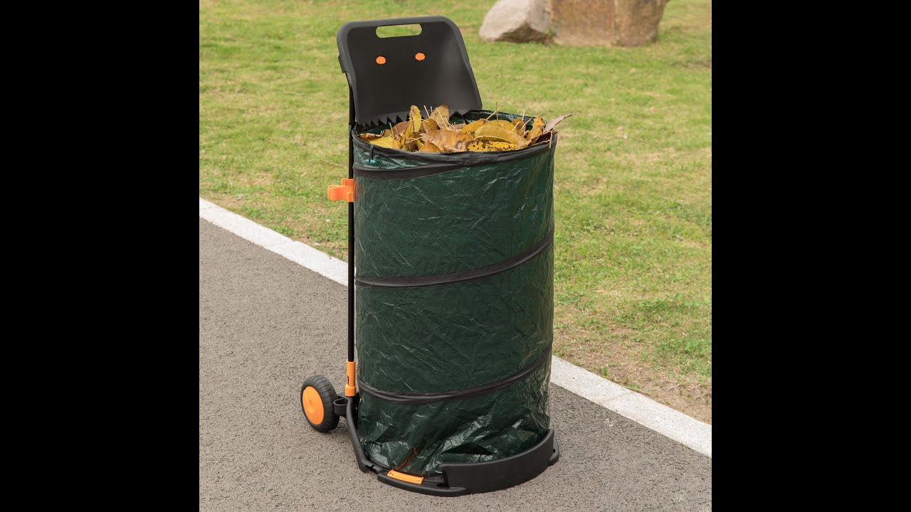 Green Garden Leaf Collector Caddy Tool Bag Holder with Hand Scoop Collapsible Trash Can