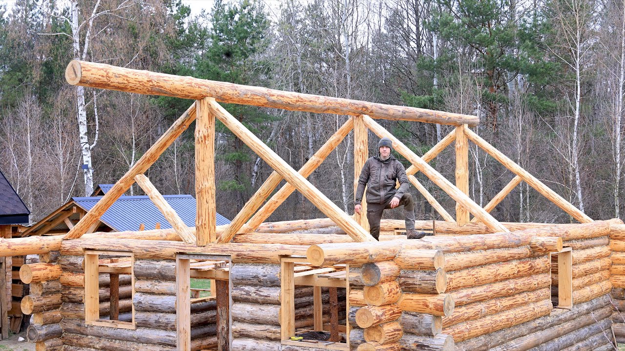 After 1 Year I Start Building Massive Log ROOF for my LOG CABIN Alone in Wilderness