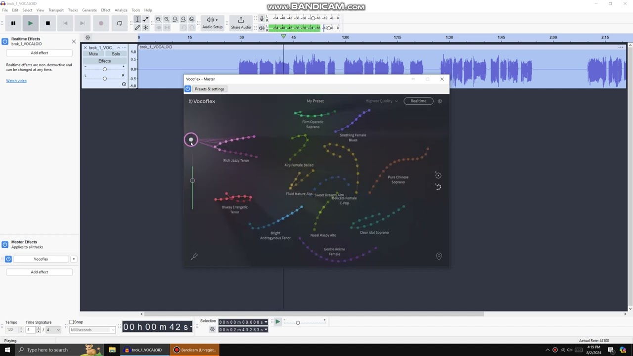 Using the preset vocals of Vocoflex