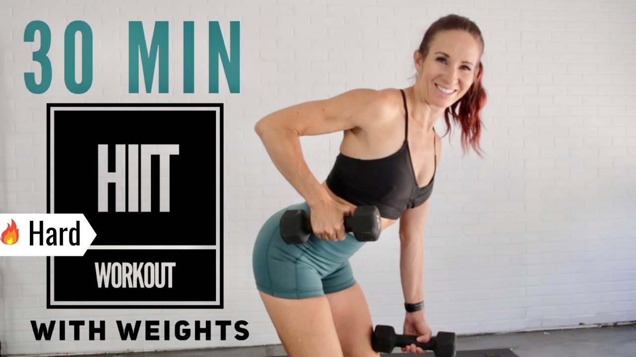 Calorie burning 30 MIN FULL BODY HIIT STYLE WORKOUT With Weights! | Get strong and lean | FUN MUSIC
