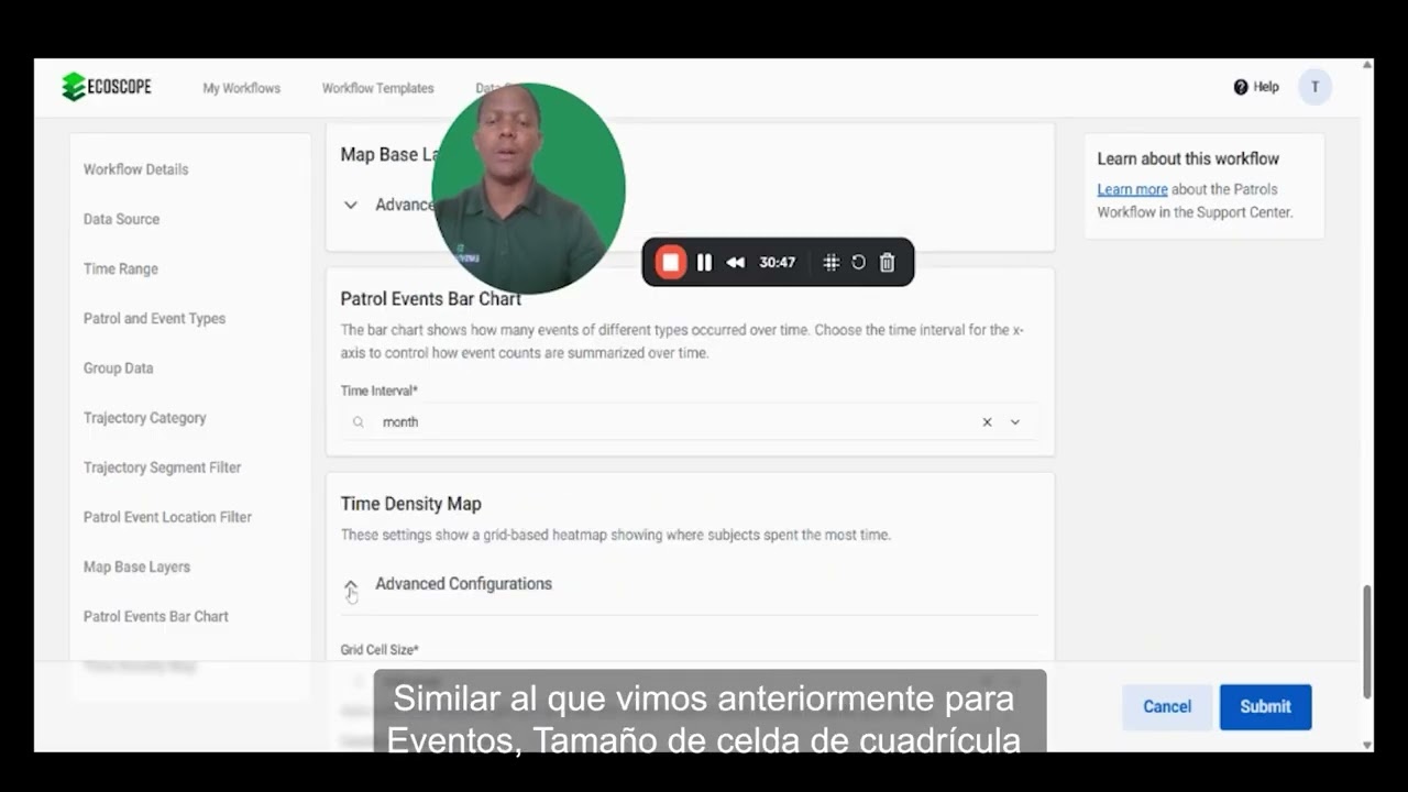 Flujo de trabajo de patrullas en Ecoscope