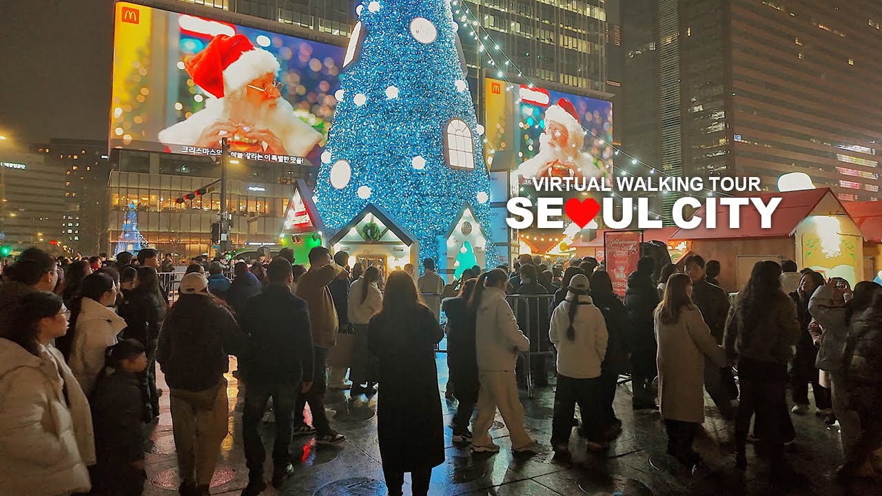Seoul Evening Walk, 2025 Seoul Winter Festa, Gwanghwamum Square, South Korea, Travel, 4K