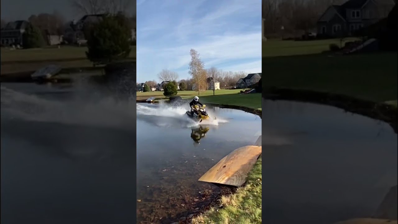 Snowmobile Backyard Water Skipping 