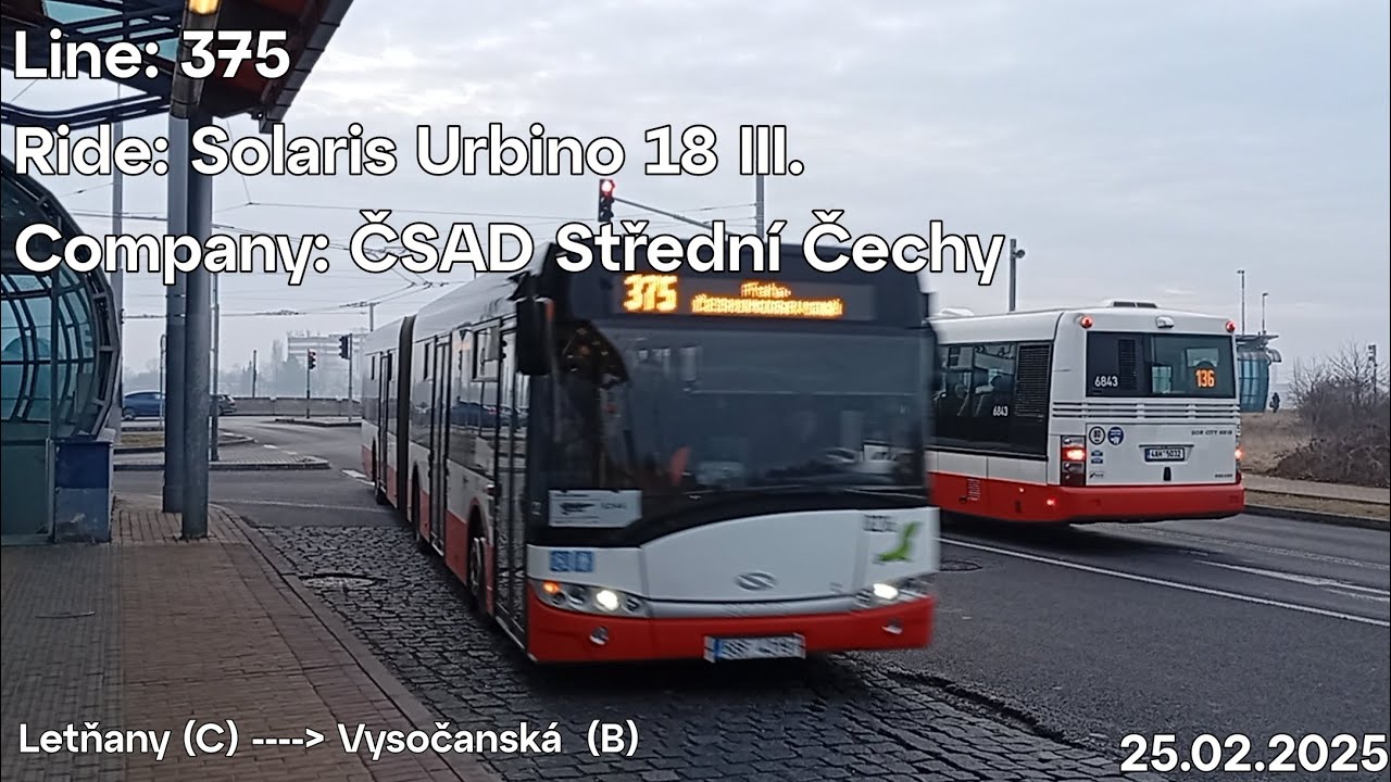 Line: 375 Ride: Solaris Urbino 18 III. Company: ČSAD Střední Čechy to Vysočanská (B)