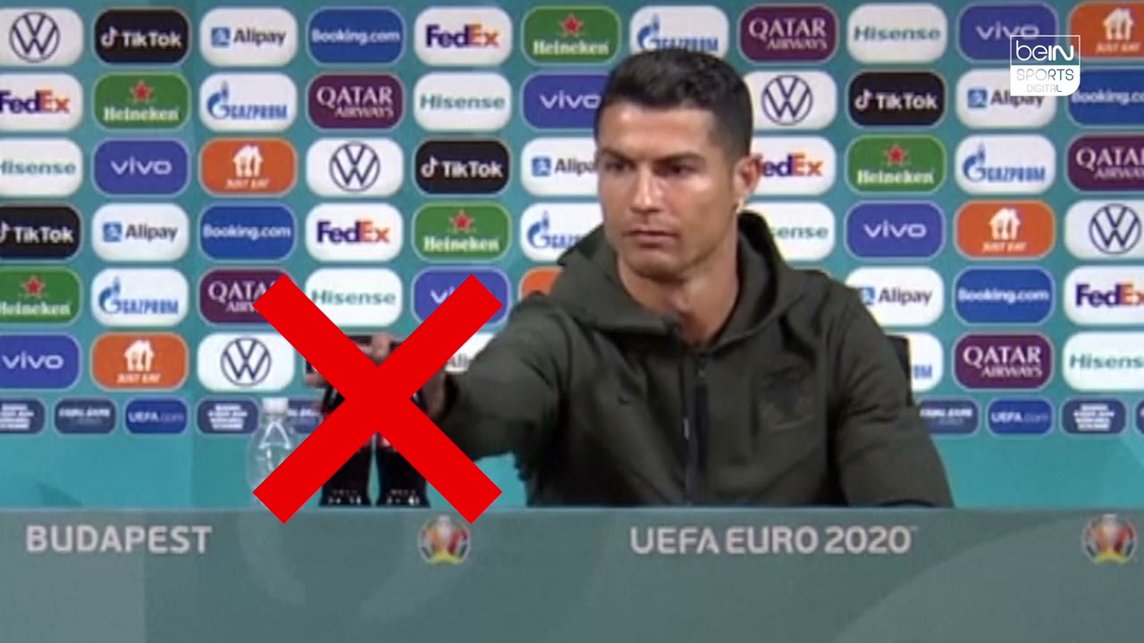 Cristiano Ronaldo removes Coca-Cola bottles from press conference