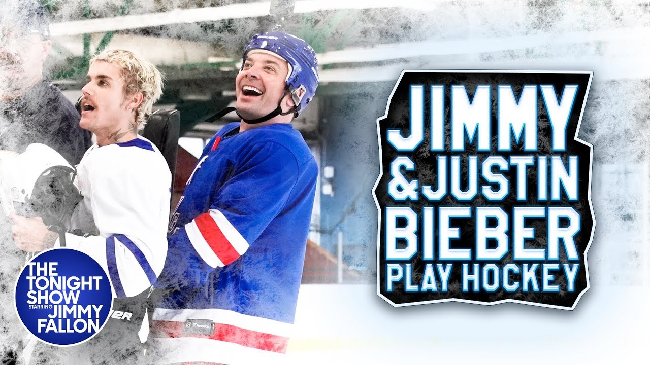 Justin Bieber Teaches Jimmy Fallon How to Play Hockey