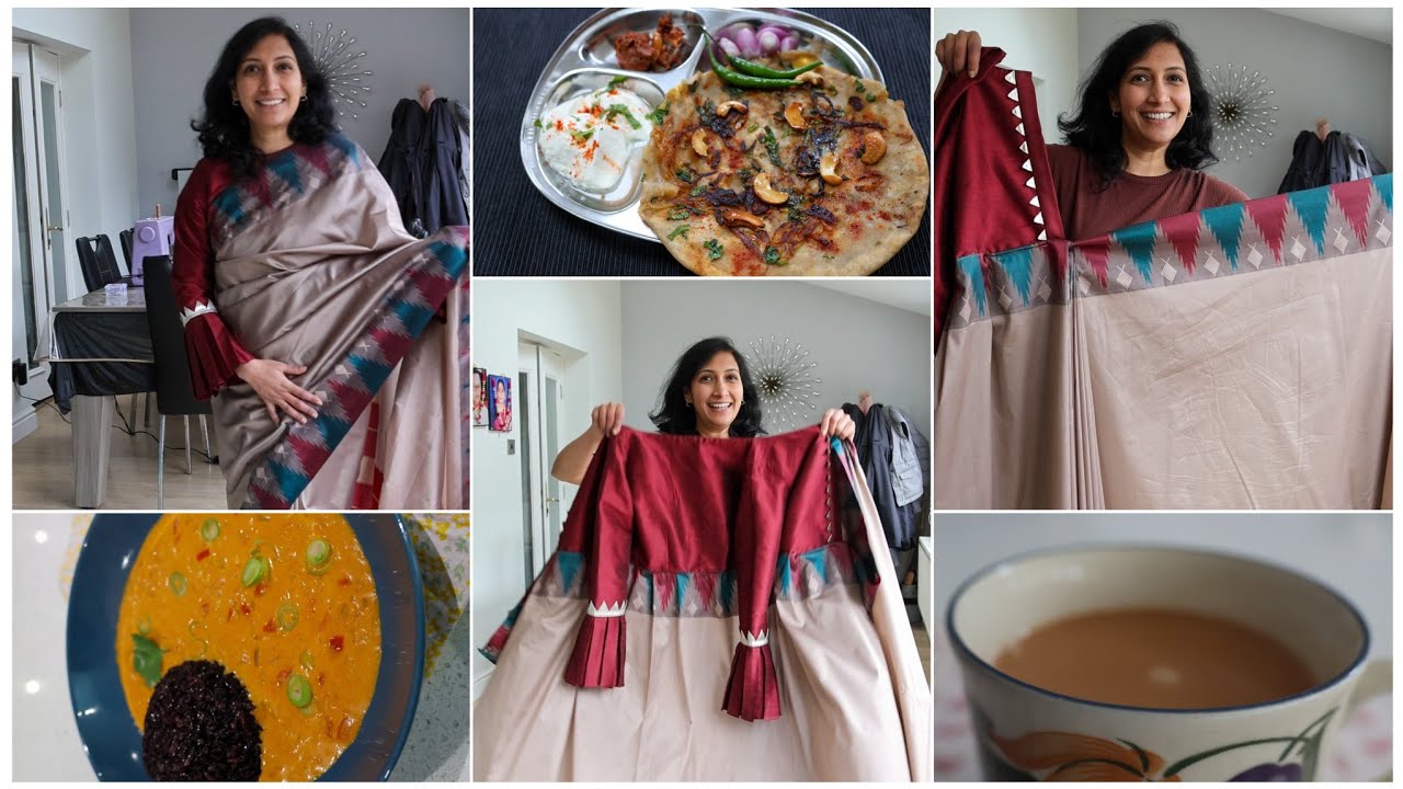 Ready to wear Saree  | Lemon Grass Chai | Black Rice with Coconut curry | Loaded Stuffed Parata