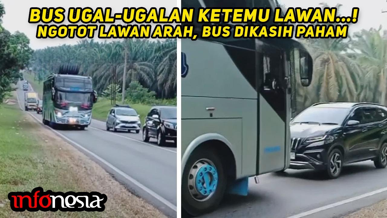 LANSUNG KAPOK...! NGOTOT Menyalip Lawan Arah, Bus Ugal-Ugalan Dikasih Paham