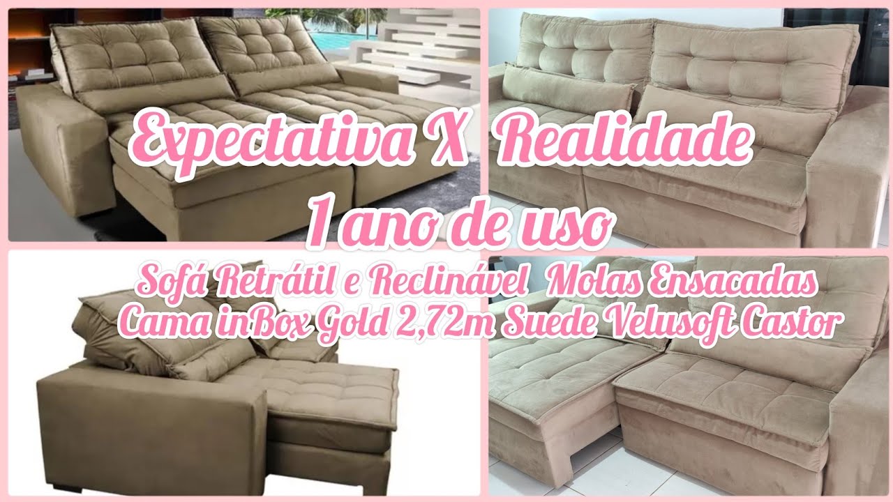SOFÁ CAMA INBOX GOLD RETRÁTIL RECLINÁVEL MOLAS ENSACADAS 2,72 SUEDE VELUSOFT APÓS 1 ANO DE USO#sofa