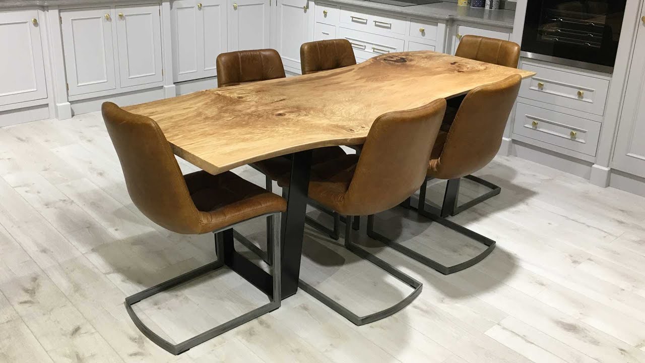 Spalted Beech Slab Resin Steel Loop Leg Table-NEW