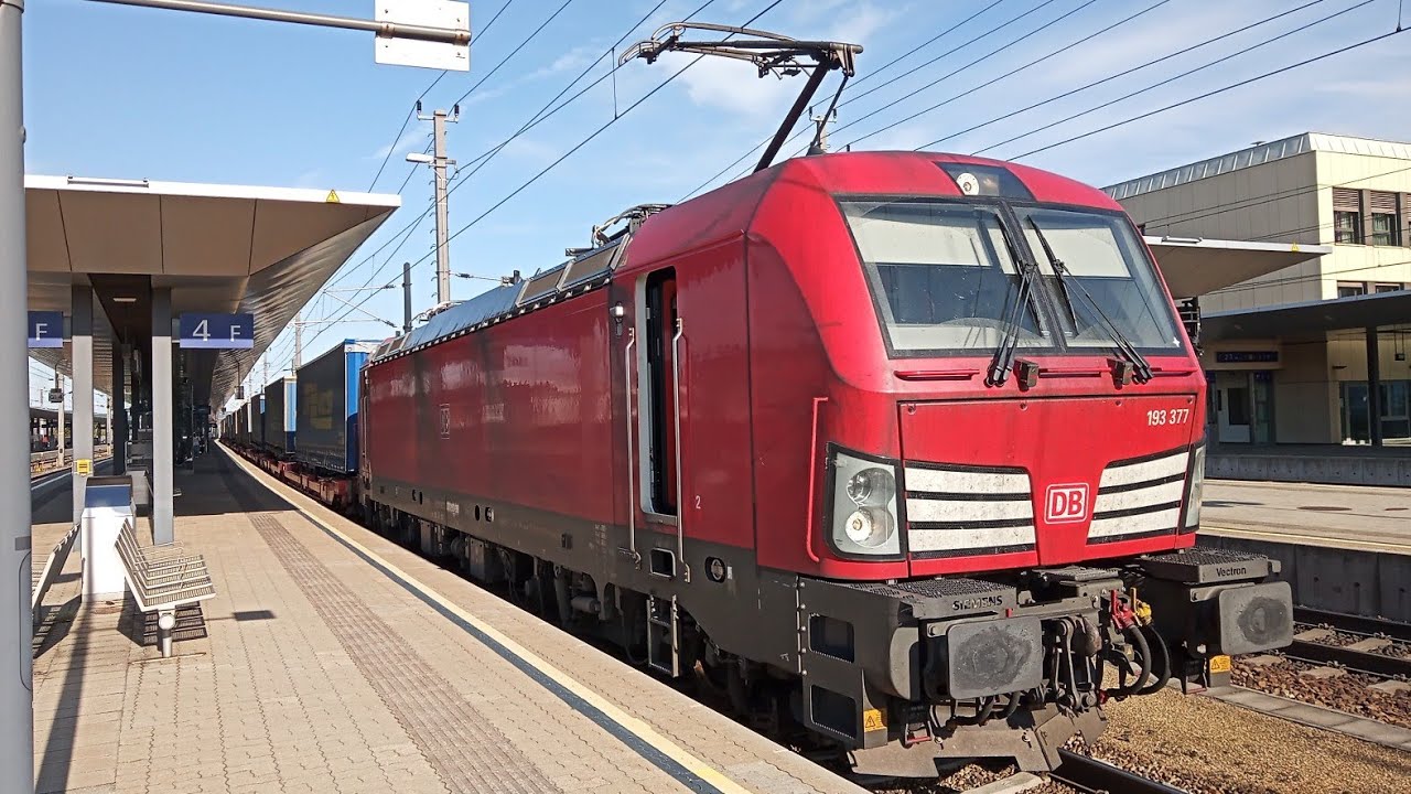 DB Cargo vectron🚋 mit einem container zug un makro! vectron with container an loud horn on 14.5.2022