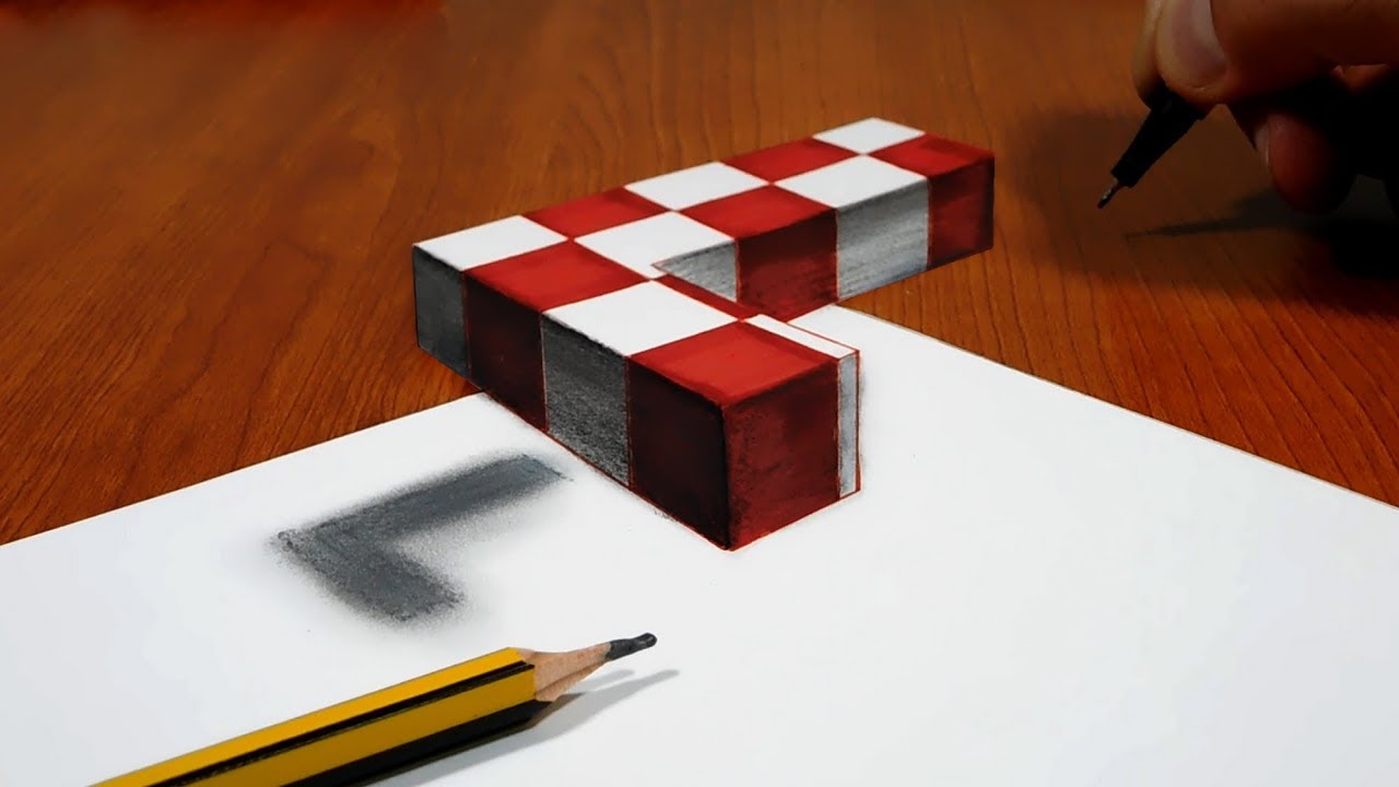 3D Trick Art on Paper, Floating chess, Letter L
