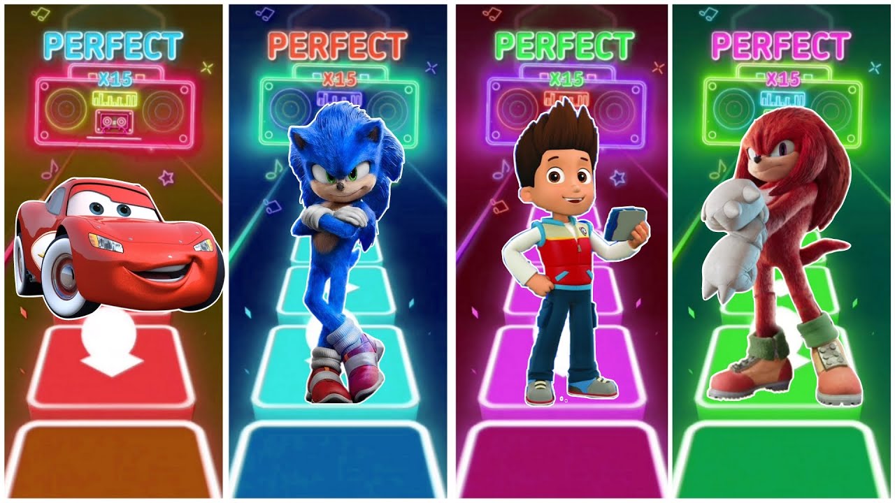 McQueen vs Sonic vs Ryder vs Knuckles in Tiles Hop EDM Rush🎶