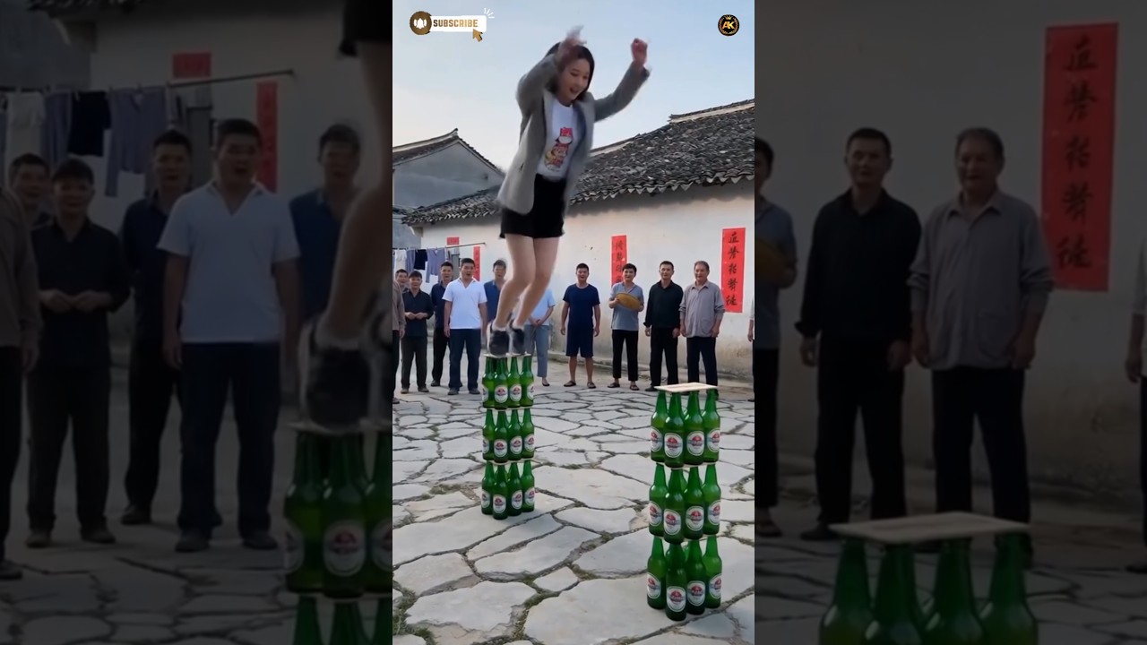 Girl&rsquo;s Crazy Bottle Stunt 🔥😲 #shortvideo #circus #stunt #girlpower #foryou #fyp #shorts #viralshorts