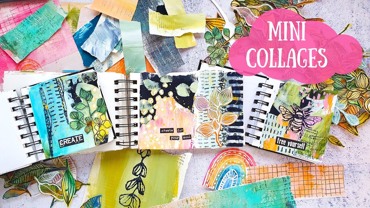 Mixed Media Art Journal Collages from Paper Scraps - use your Collage Fodder