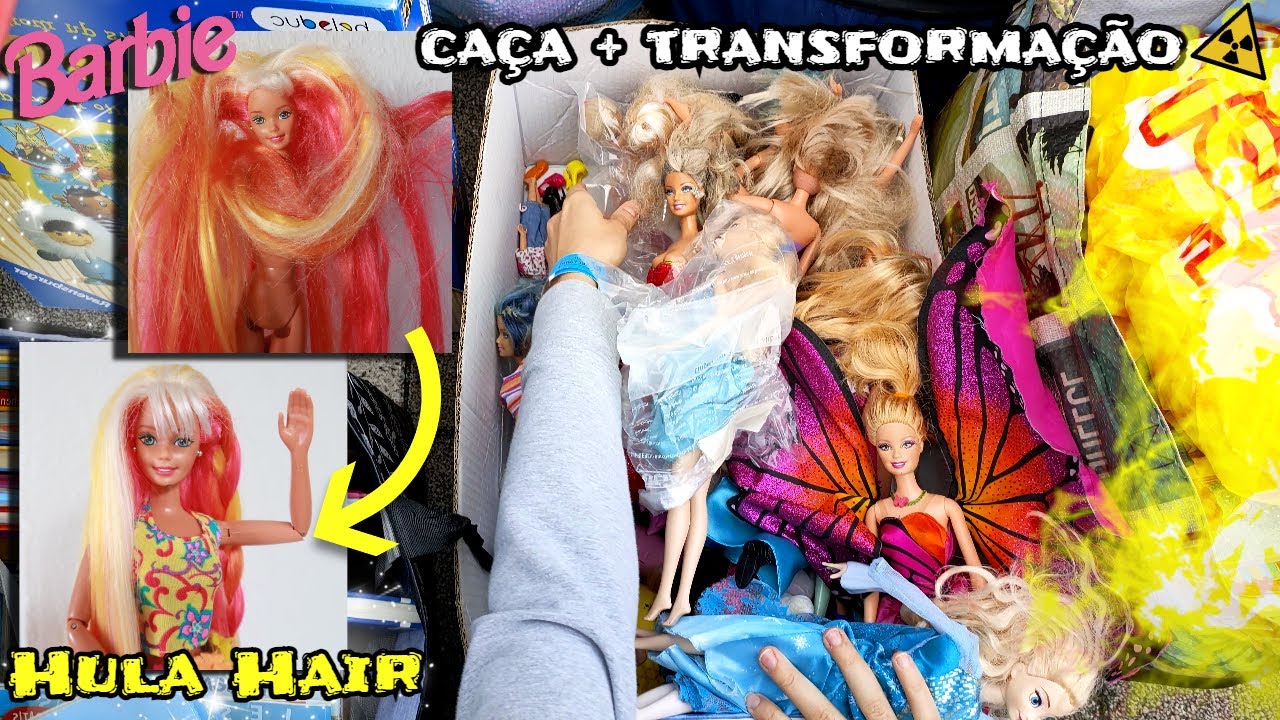 Ca&ccedil;ando no Mercado de Pulgas + Transforma&ccedil;&atilde;o 🌺 Barbie Hula Hair 1996