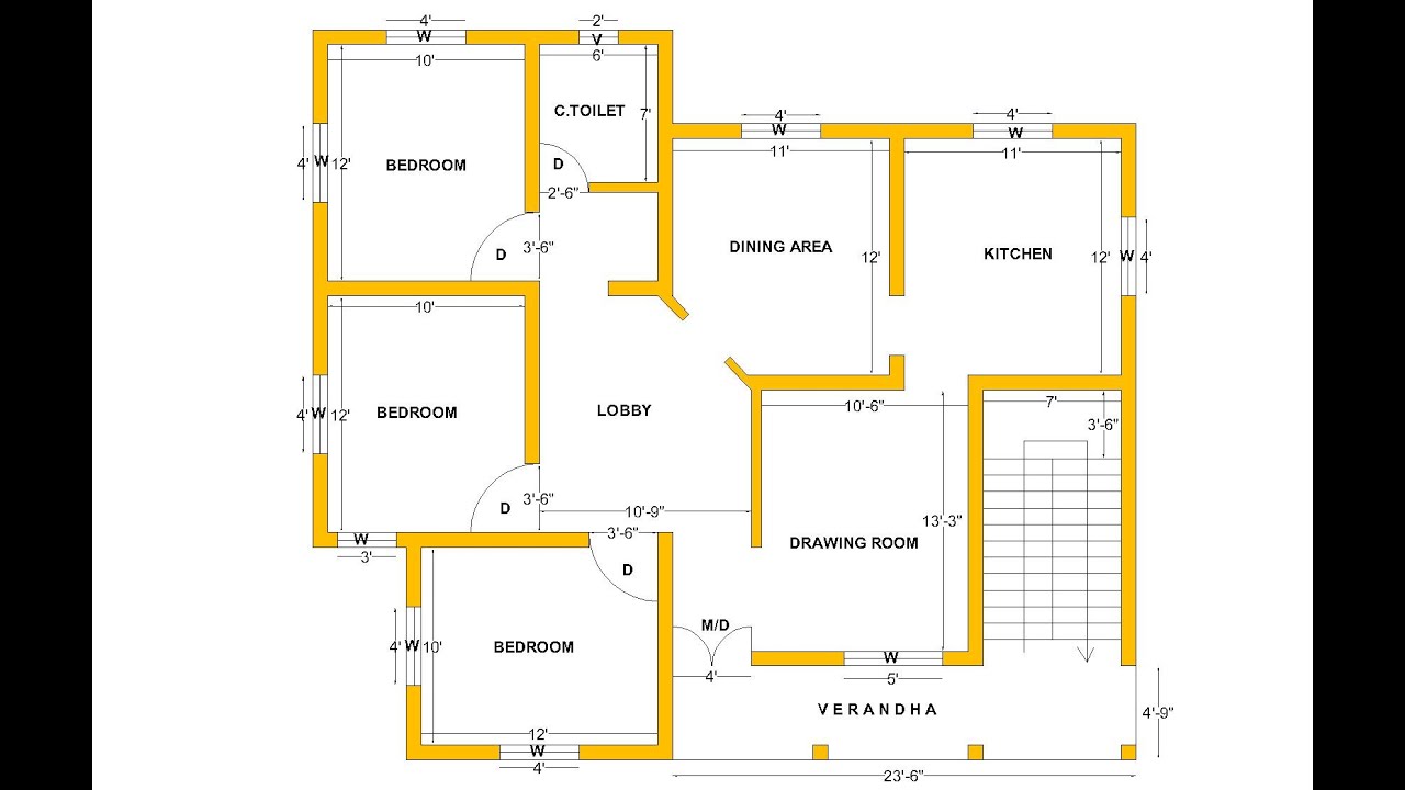 3 Room Cross Ventilation House Design Plans | House Lobby Design | Lovely 3 Bedroom House Floor Plan
