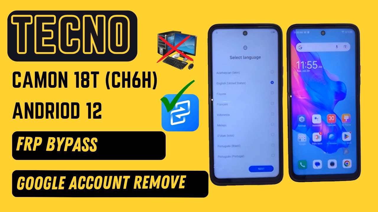 Tecno Camon 18 - 18T FRP / Google Bypass Android 12 👉 No PC Needed!