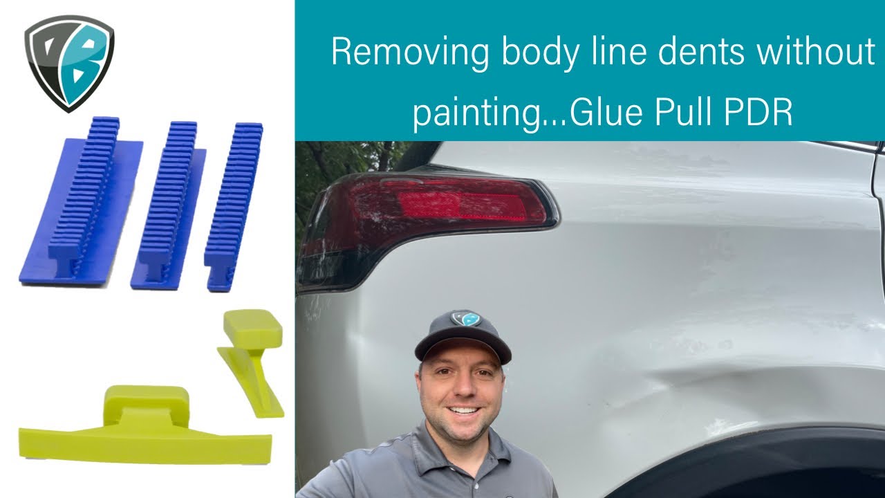 Paintless Dent Repair | PDR Glue Pull Crease Tabs on Body Line | Dead Center, Keco Tabs | Dent Baron