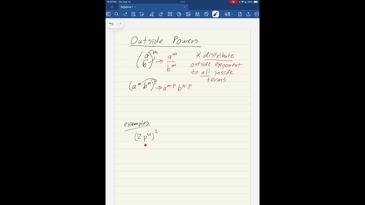 Algebra 1 - Unit 6 - Properties of Exponents - Outside Powers
