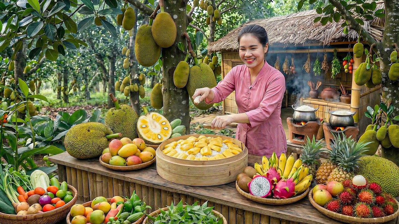 LIFE ON THE FARM | Harvesting Giant Jackfruit Ripening On The Tree,  cooking traditional dishes
