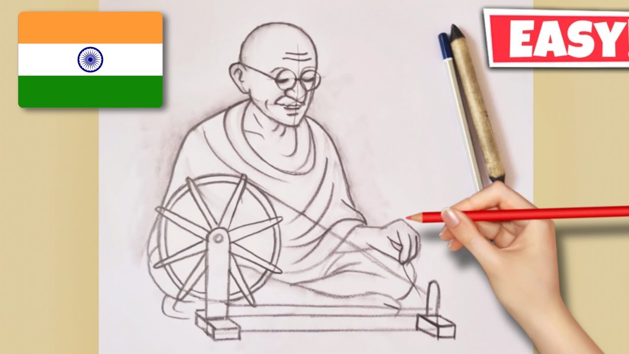 Mahatma Gandhiji drawing with Charkha | Independence day drawing | Gandhi jayanti drawing