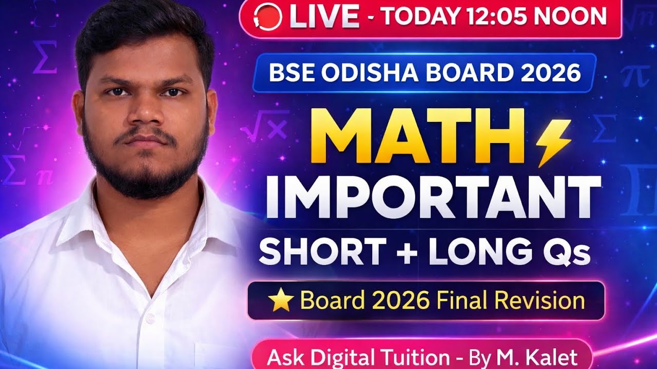 class 10th Odisha pre Board Exam 2026 Maths| Important Short & Long Questions | Final Revision#viral