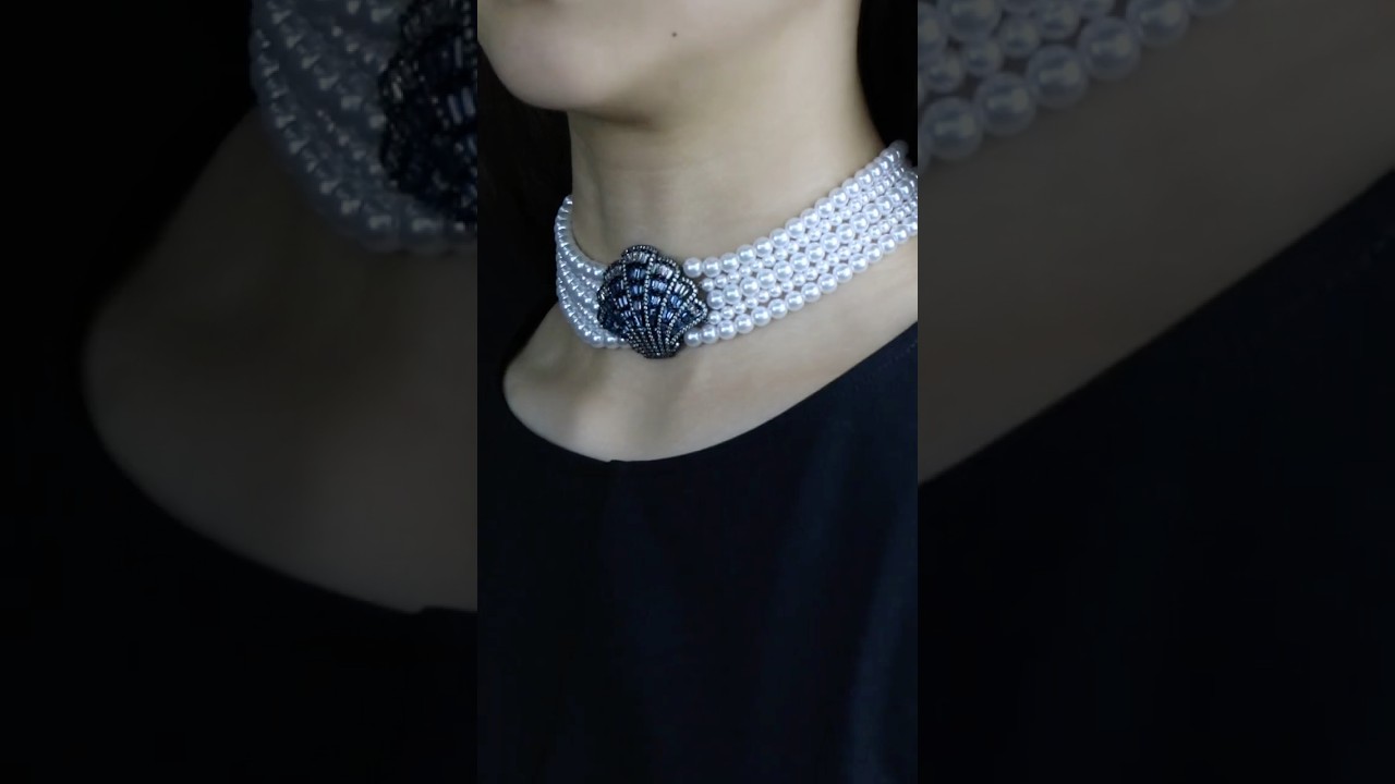 Elegant Blue Shell Pearl Choker &ndash; Ruthenium-Plated Ocean-Inspired Necklace 🌊✨ #jewelry #necklace