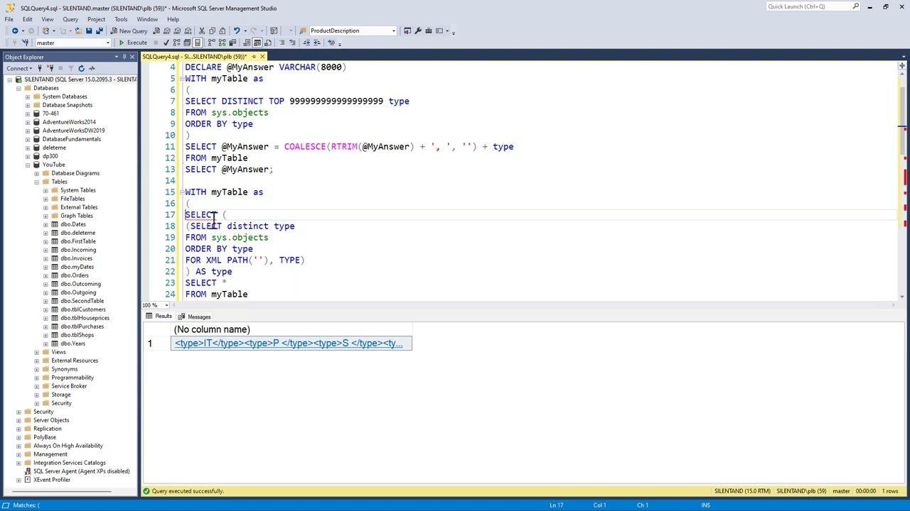 How can you combine a column into a single cell in most versions of SQL Server?