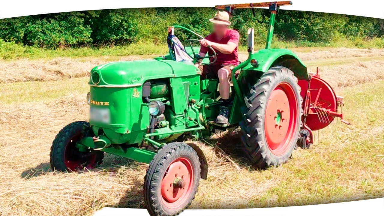 Deutz D25 mit Hagedorn Polyp Schubrechenwender am Heu schwaden - Historische Landtechnik im Einsatz