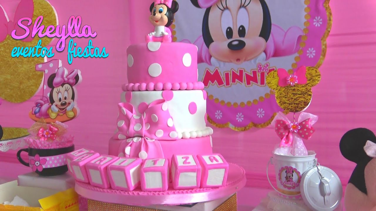 Decoración de MINNIE DORADA BEBE para fiesta de cumpleaños, torta y bocaditos, minie gold