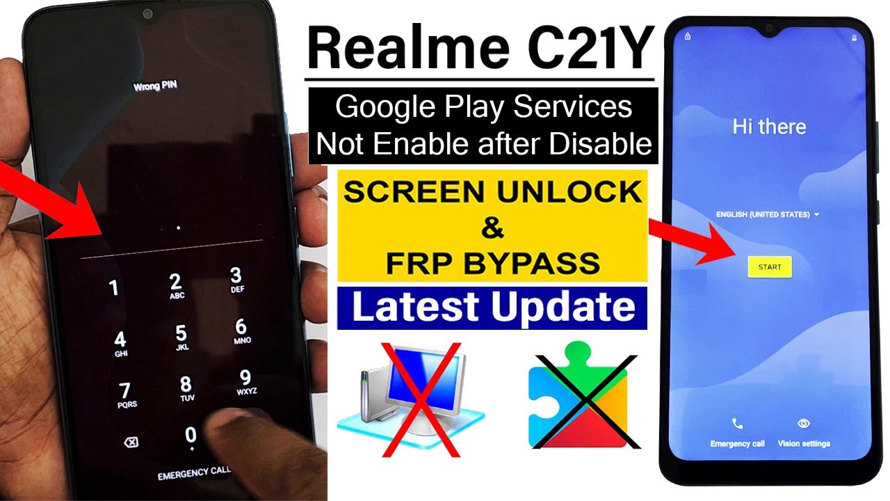 Realme C21Y : Hard Reset & FRP Bypass - (Google Play Services Not Enable after Disable) - No PC