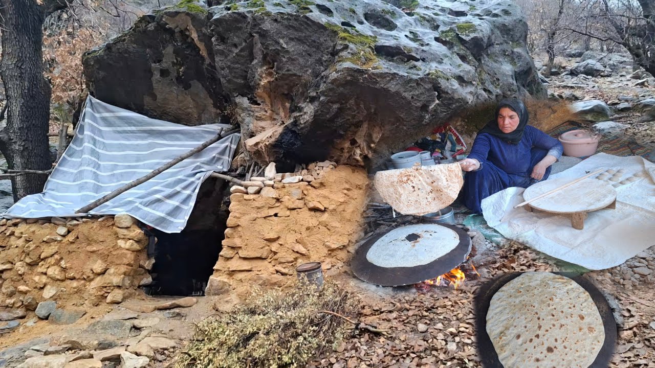 🍞🔥 Mahli bread on the fire inside the cave | Traditional food in the heart of the mountains
