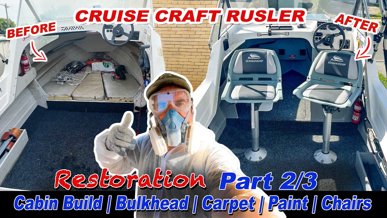 HALF CABIN BOAT RESTORATION | Cabin Build | Bulkhead | Carpet | Paint | Chairs | PART 2/3 | Ep 66