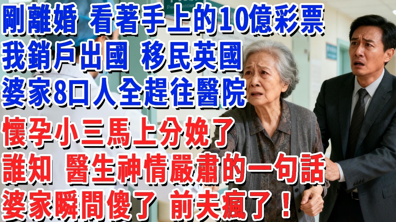 剛離婚 看著手上的10億彩票，我銷戶出國 移民英國，婆家8口人全趕往醫院，懷孕小三馬上分娩了，誰知 醫生神情嚴肅的一句話，婆家瞬間傻了 前夫瘋了！#小娟講故事 #情感故事 #老年生活