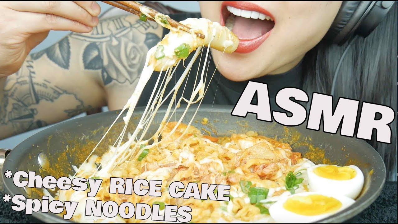 ASMR SPICY CARBO Fire NOODLES + CHEESY RICE CAKES (STICKY CHEWY EATING SOUNDS) NO TAKING | SAS-ASMR
