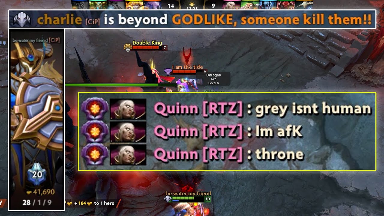 QUINN went AFK at min 4 but Charlie & the other 3 Dire players refused to give up