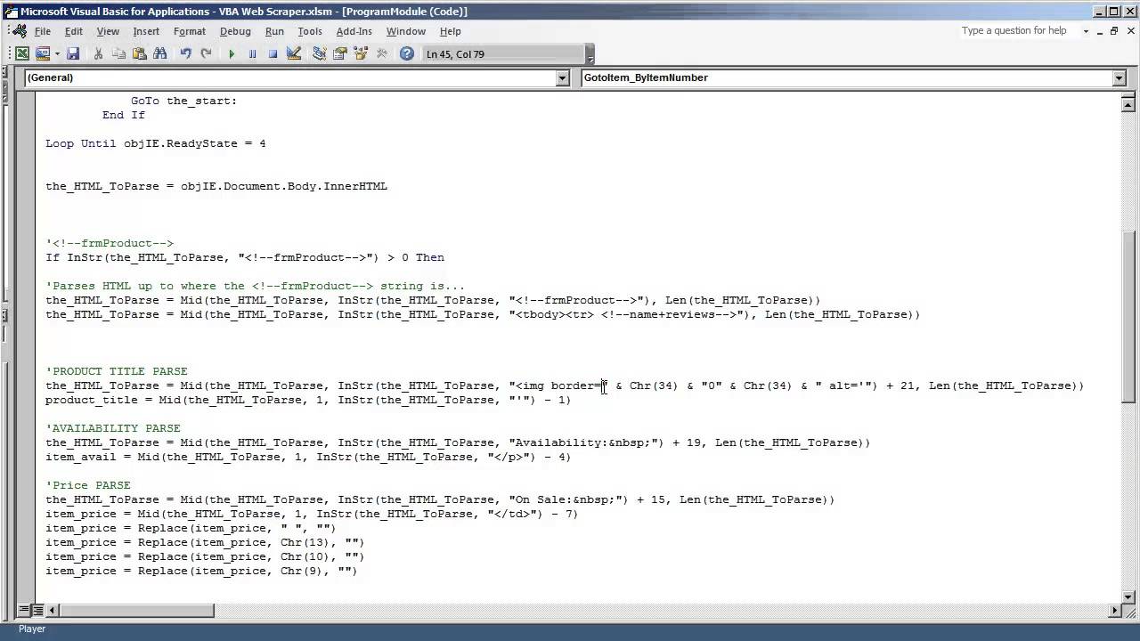 Web Scraper VBA Application1.18-Parsing Data from Web Page and Completing the Function For One Call