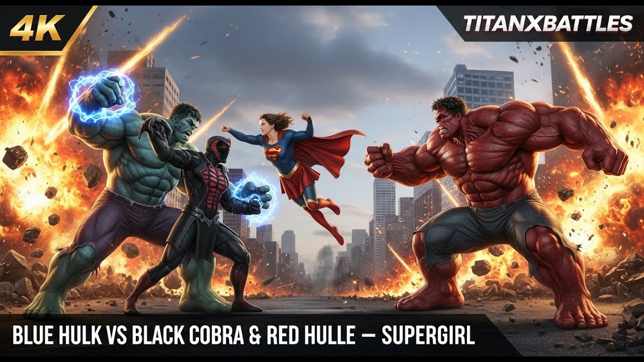 "Epic Showdown: Blue Hulk vs Black Cobra & Red Hulk Battle – Supergirl Joins the Chaos!"