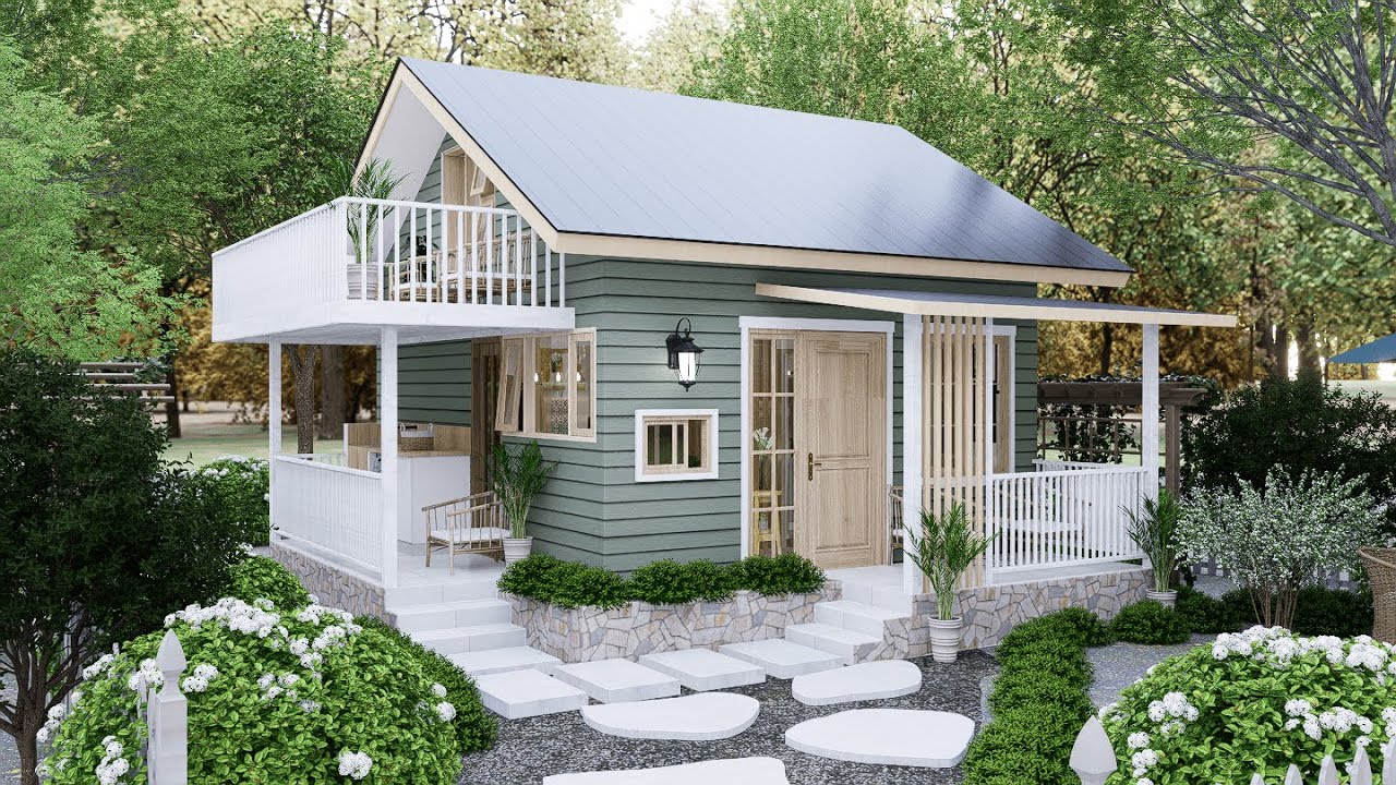 16'x20' (5x6m) Amazing Small House with Loft Design 2 Bedrooms with cozy Balcony