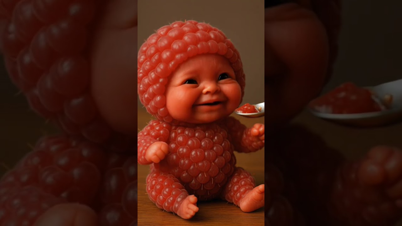 😱 Мини-человечек-малина ест малину с ложки! 🍓 #shorts #viral #ИИ #AI #асмр #ASMR