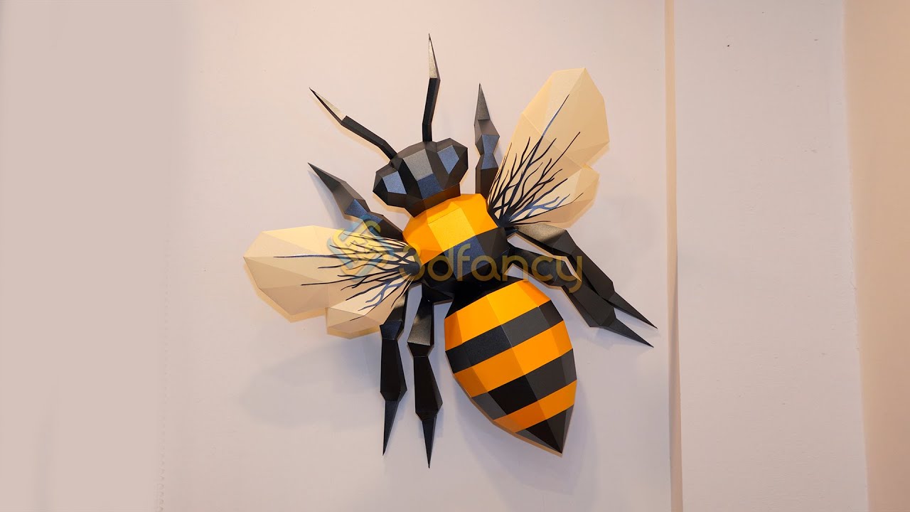 How to make Bee Wall Hanging Papercraft &ndash; Easy 3D Bee Paper Sculpture Tutorial - PDF, SVG for Cricut