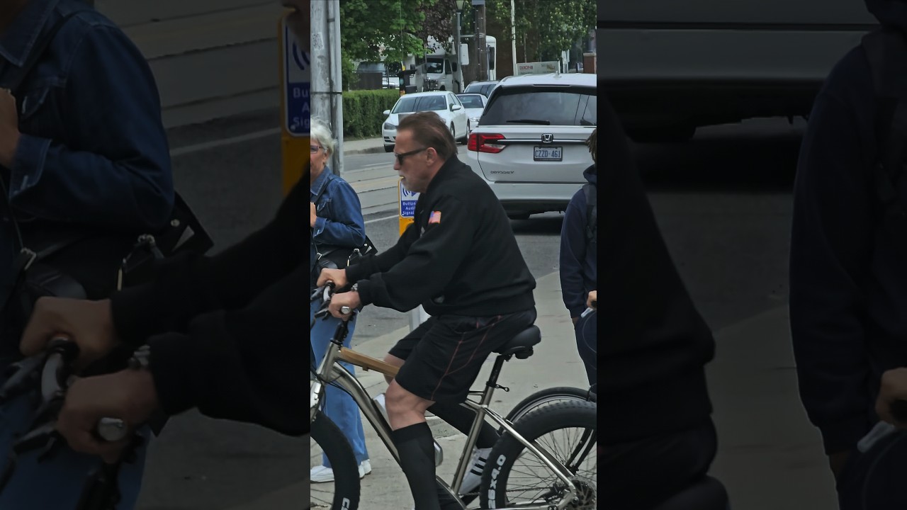 Arnold Schwarzenegger biking in Toronto, Canada