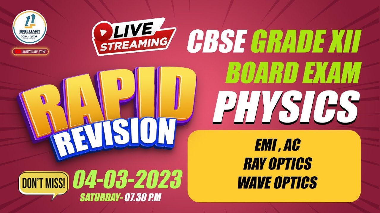 CBSE Grade 12 Physics | Electromagnetic Induction | AC | Wave Optics | Ray Optics | Rapid Revision