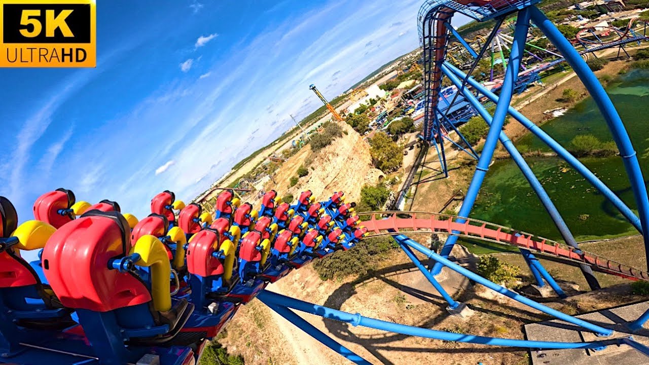 Superman Krypton Coaster POV 5K Back Row TALLEST FLOORLESS COASTER! Six Flags Fiesta Texas