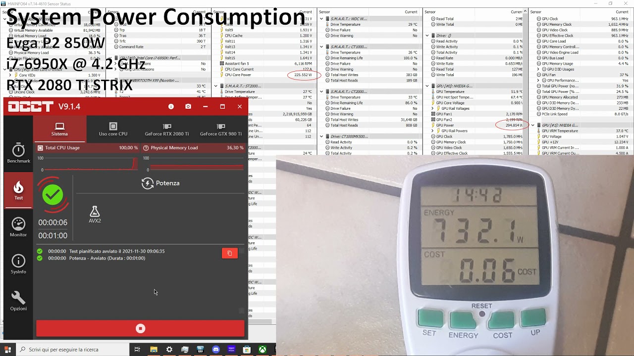 System Power Consumption || i7-6950X @ 4.2 + RTX 2080 TI || EVGA P2 850W